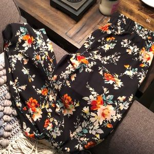 Black Floral Pants with faux leather band